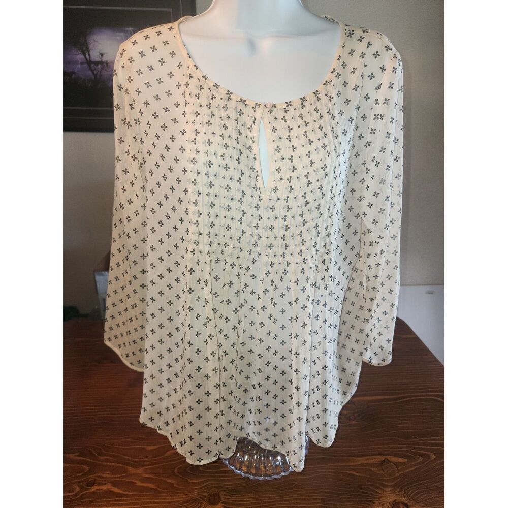 Old Navy Women's White Black Floral Blouse 3/4 Sleeve Top Size M Medium